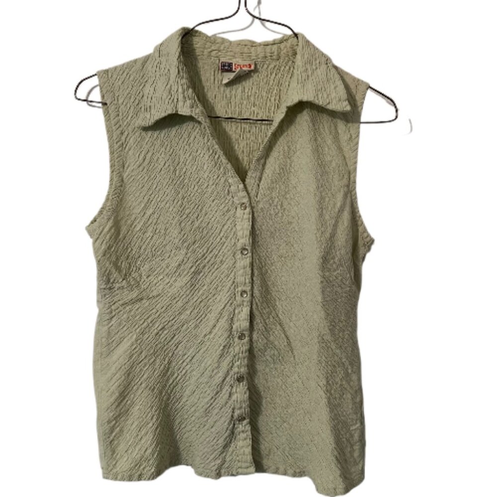 Faded Glory Stretch Women Medium Light Green Sleeveless Button Up Shirt